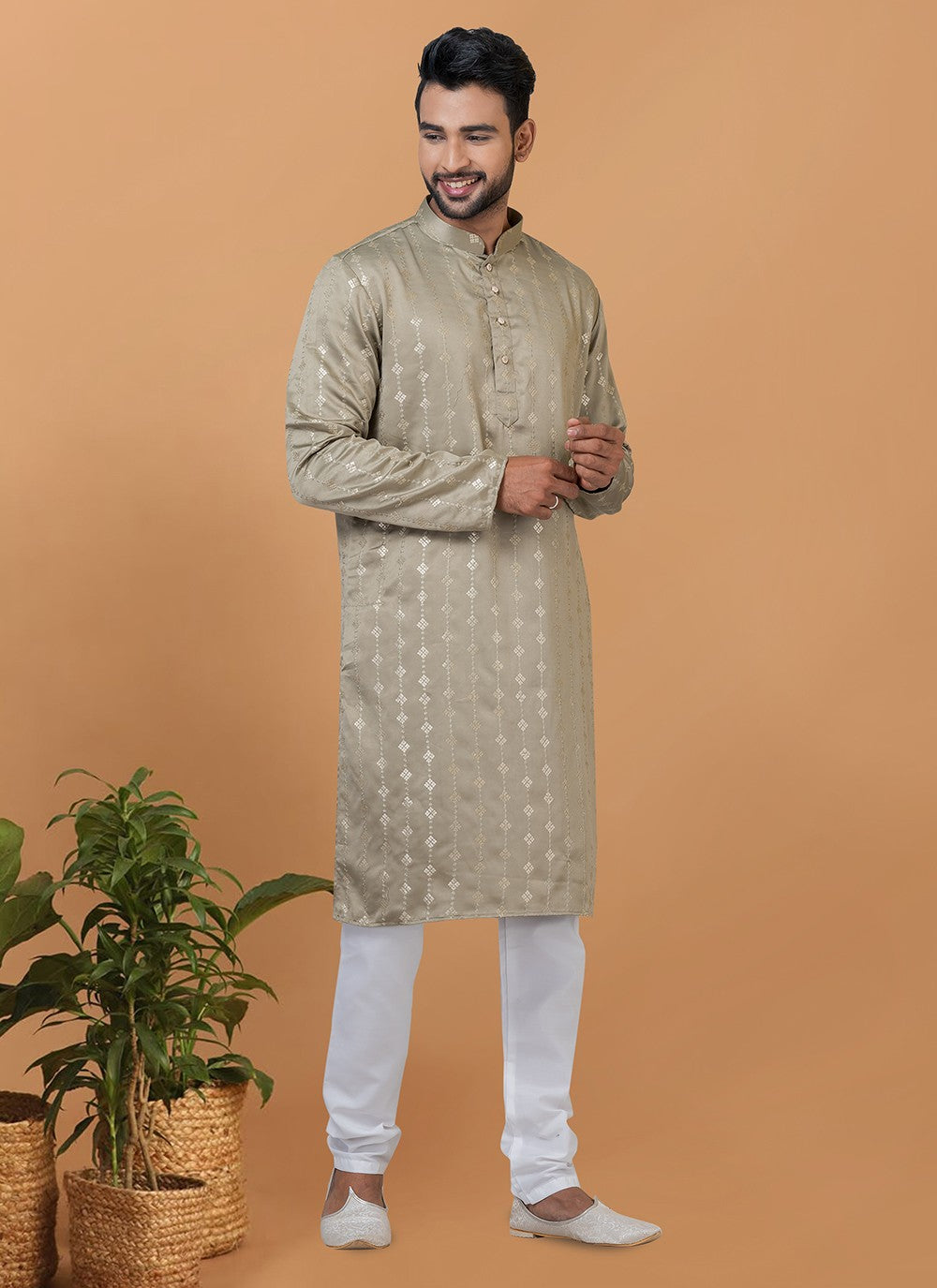 Embroidered Silk Green Kurta Pyjama - M6342