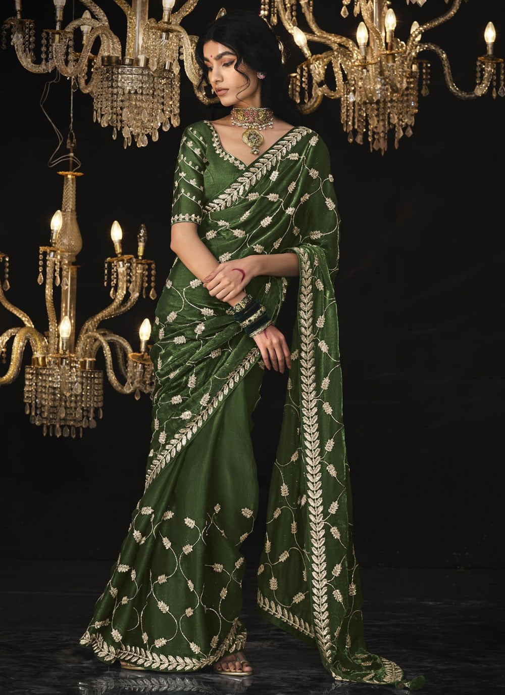 Classic Border Work Silk, Tissue Saree - S6590