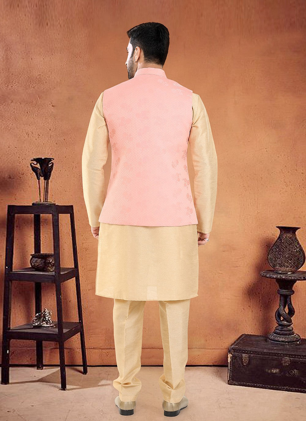 Embroidered Silk Pink Kurta Payjama With Jacket - M8139