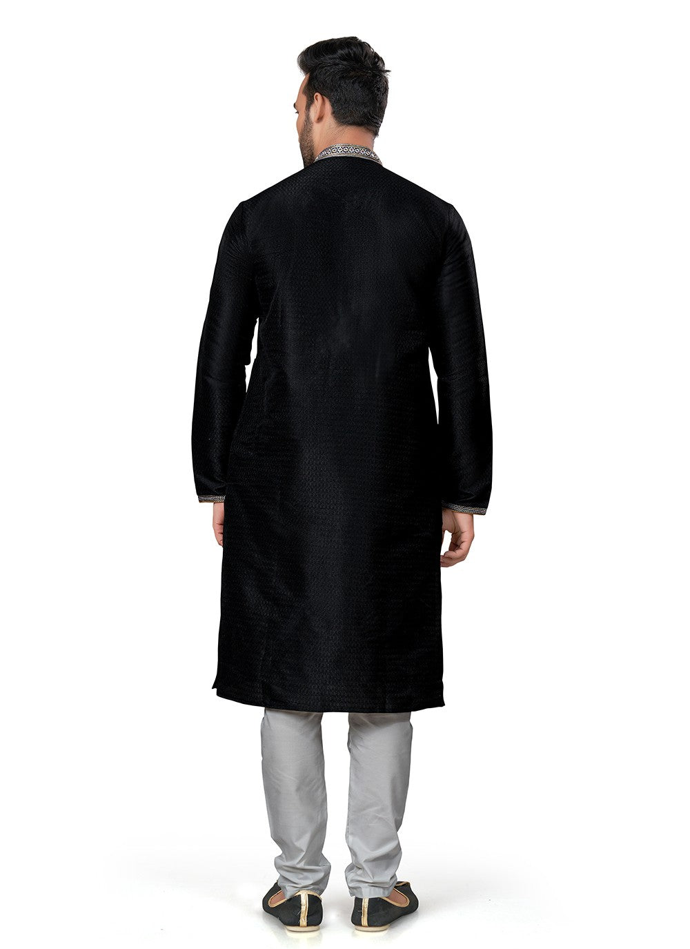 Embroidered Silk Black Kurta Pyjama - M6398