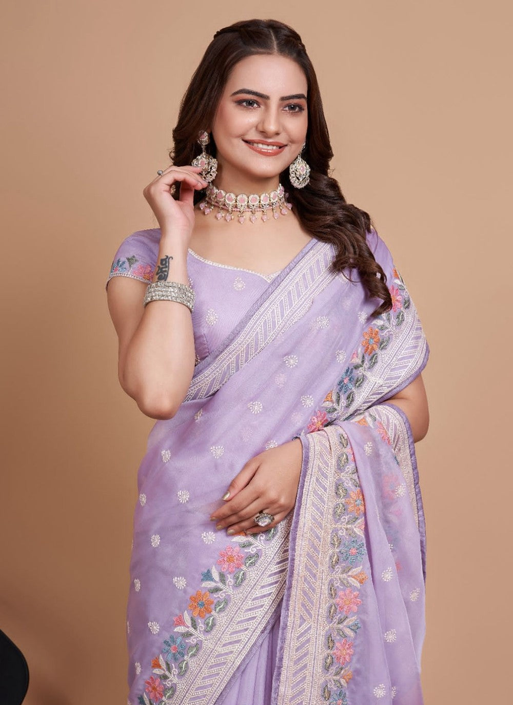 Trendy Embroidered Organza, Silk Saree - S5215