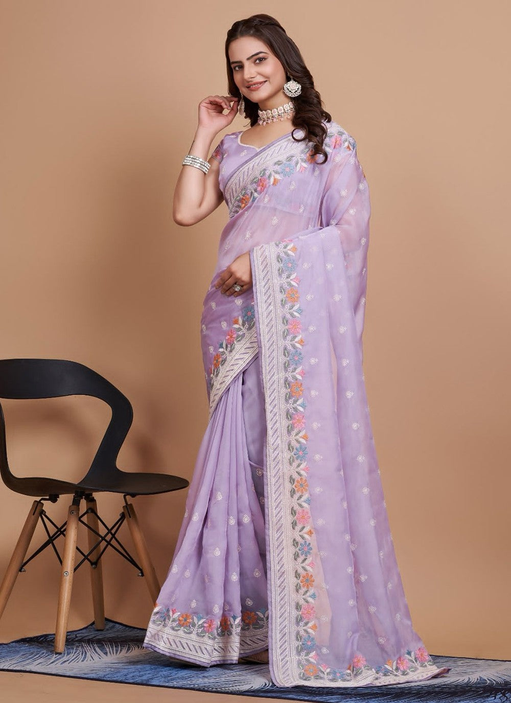 Trendy Embroidered Organza, Silk Saree - S5215