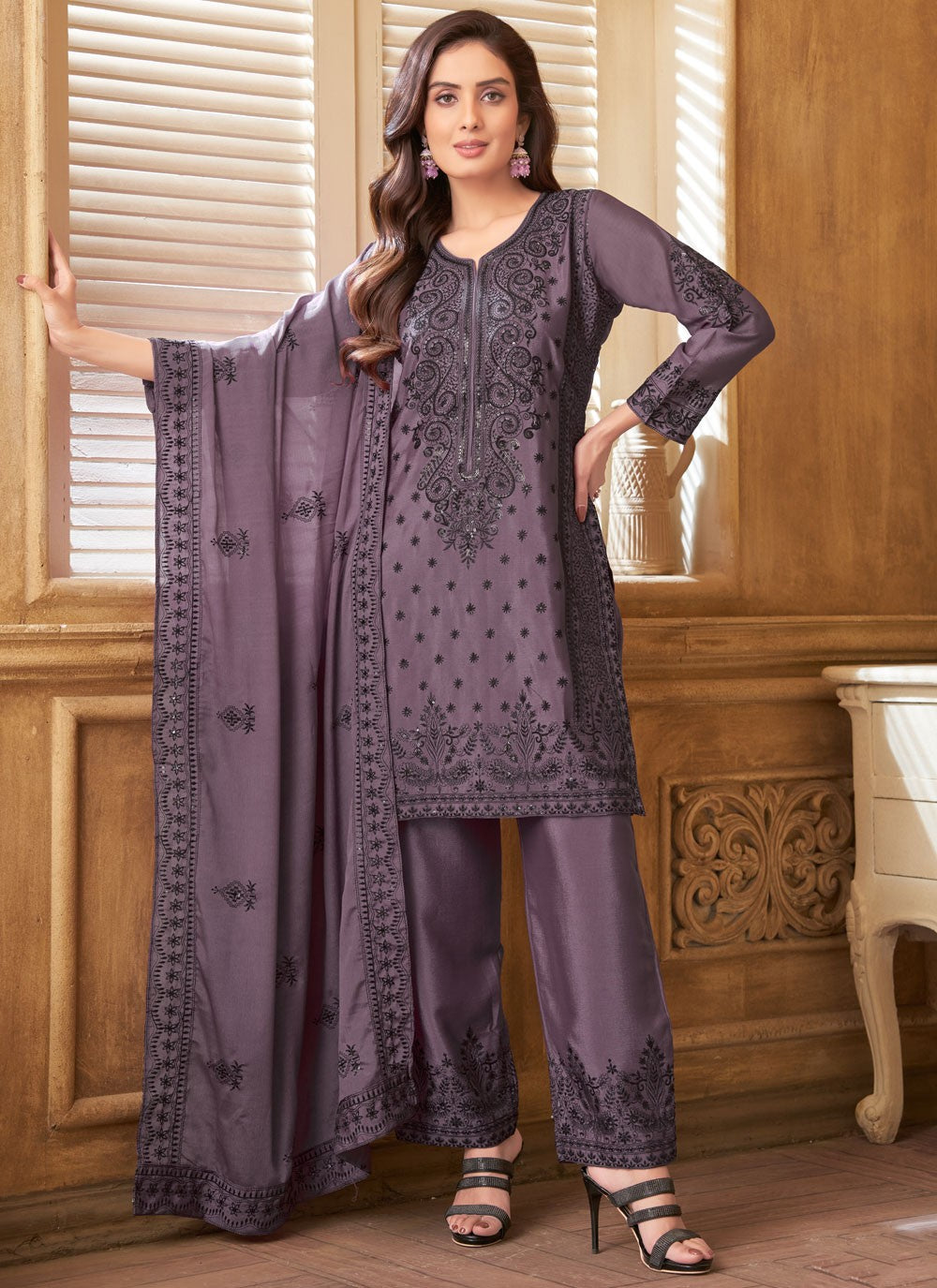 Embroidered Silk Salwar Suit - T4274