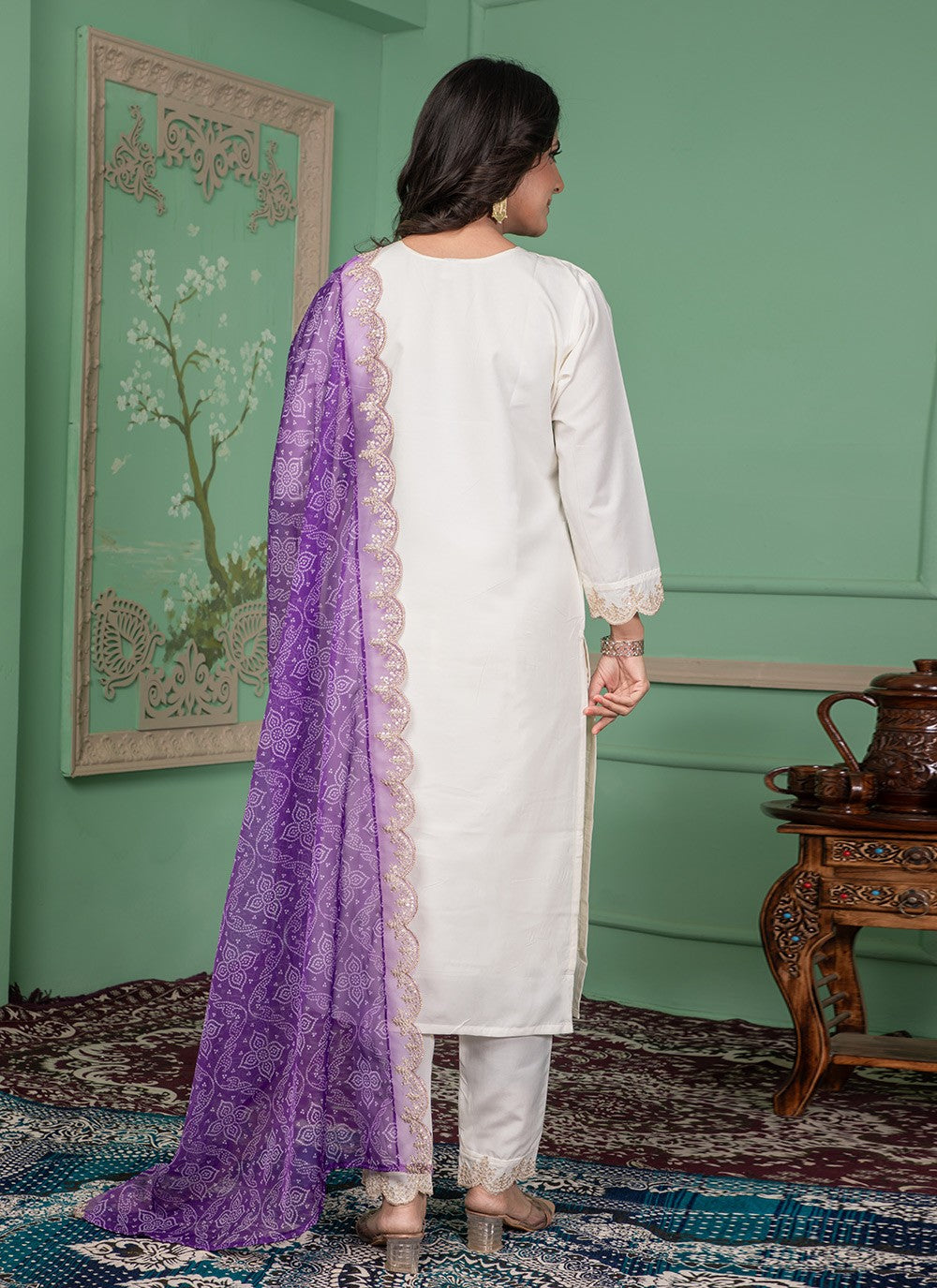 Embroidered Silk Pant Style Suit - T4735