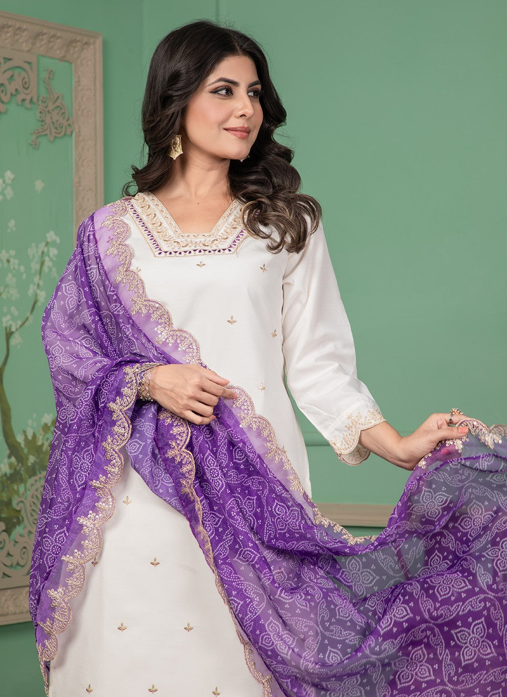 Embroidered Silk Pant Style Suit - T4735