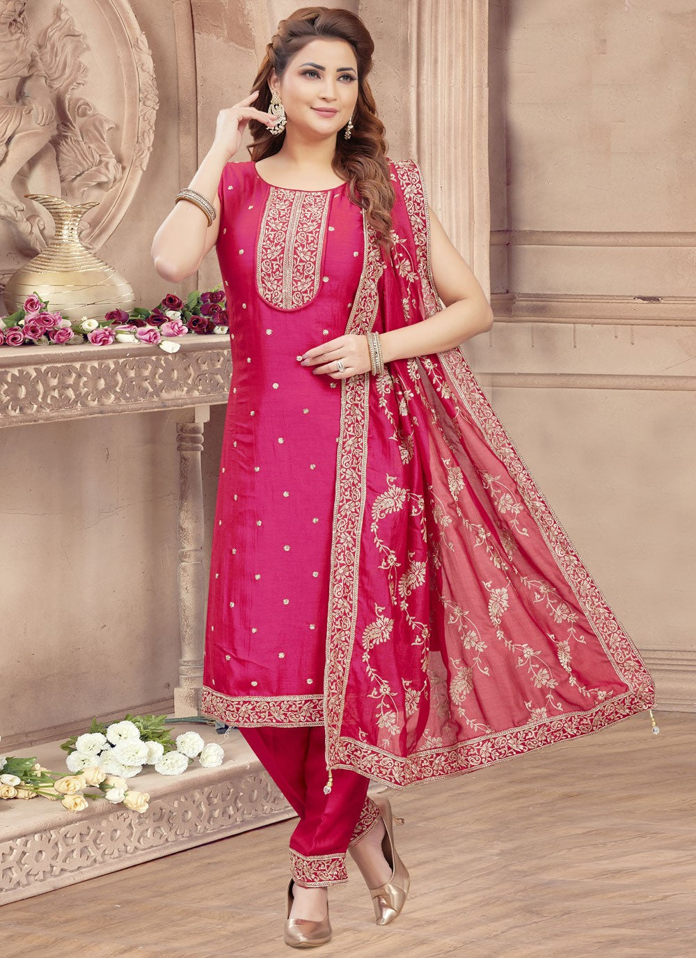 Embroidered Silk Salwar Suit - T4262