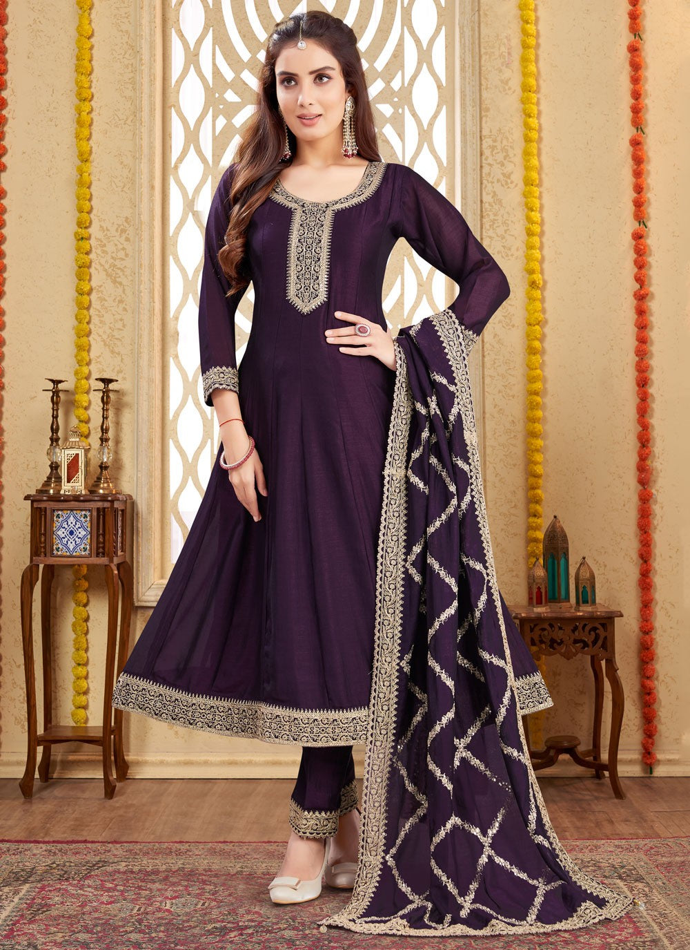 Embroidered Silk Salwar Suit - T4302