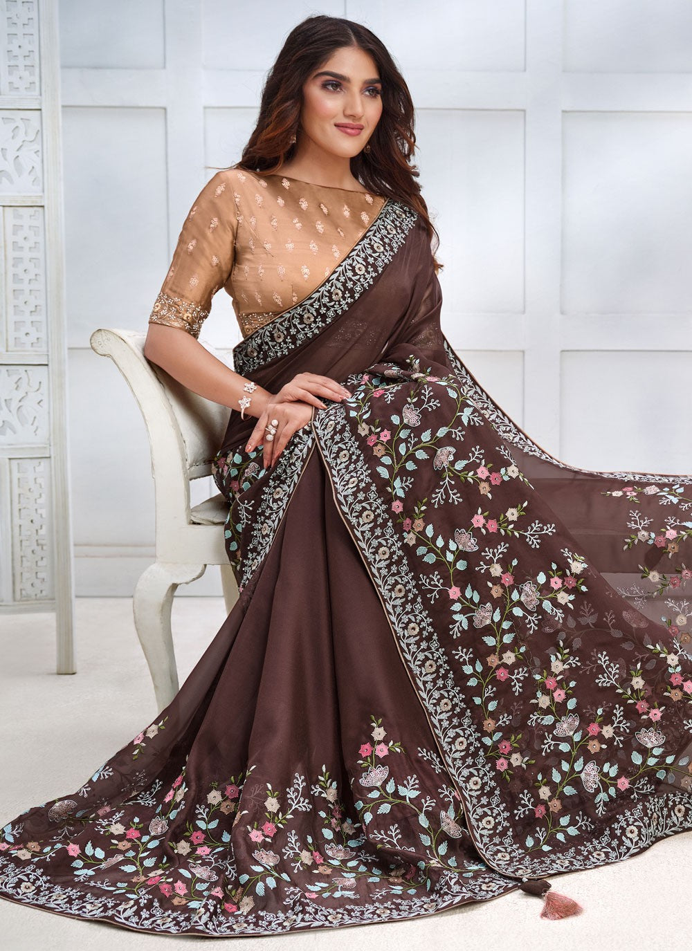 Trendy Embroidered Georgette, Silk Saree - S4152