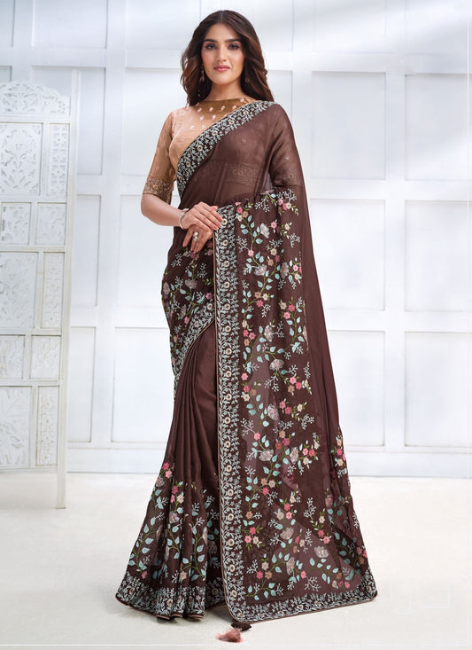 Trendy Embroidered Georgette, Silk Saree - S4152