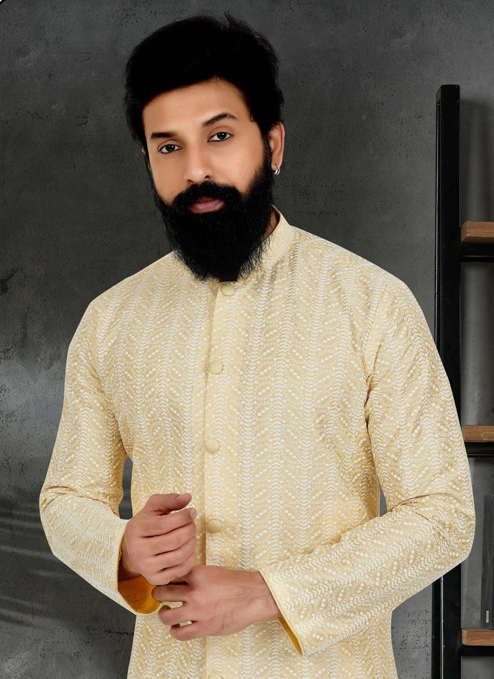 Embroidered Silk Yellow Kurta Pyjama - M4990