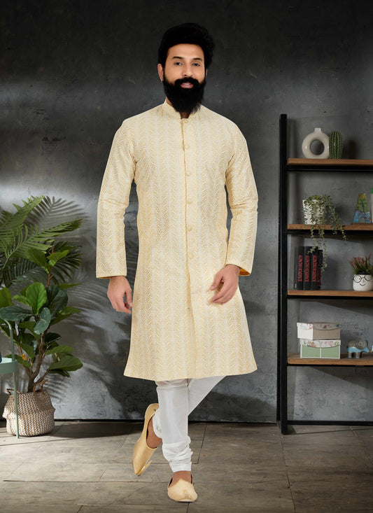 Embroidered Silk Yellow Kurta Pyjama - M4990