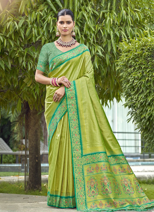 Classic Weaving Zari Silk Green Saree - S11217