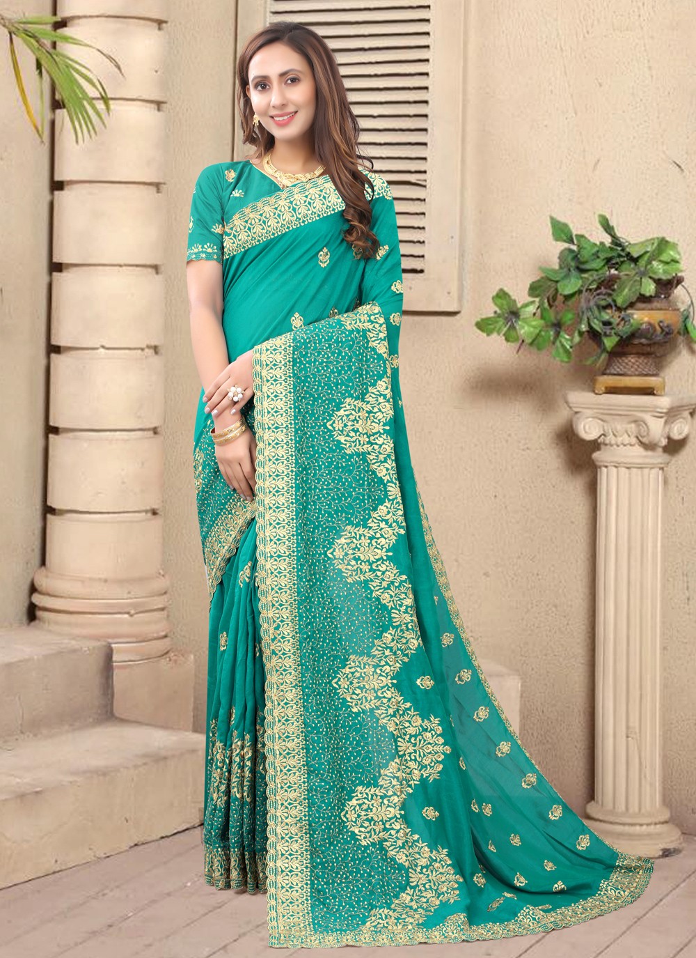 Designer Embroidered Silk Saree - S0535