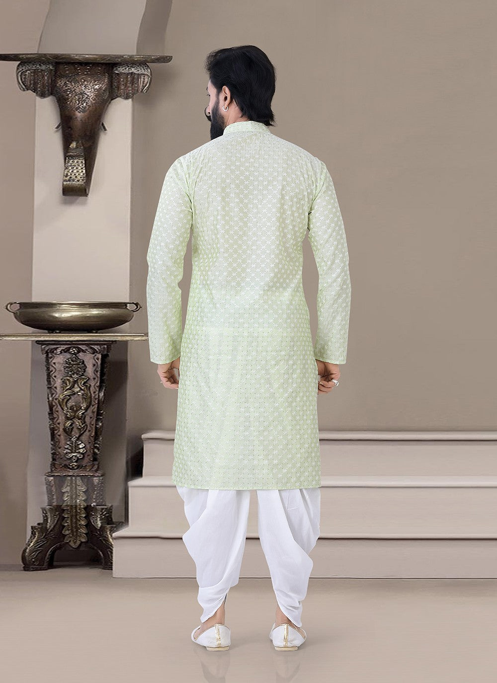 Fancy Work Silk Green Dhoti Kurta - M3456