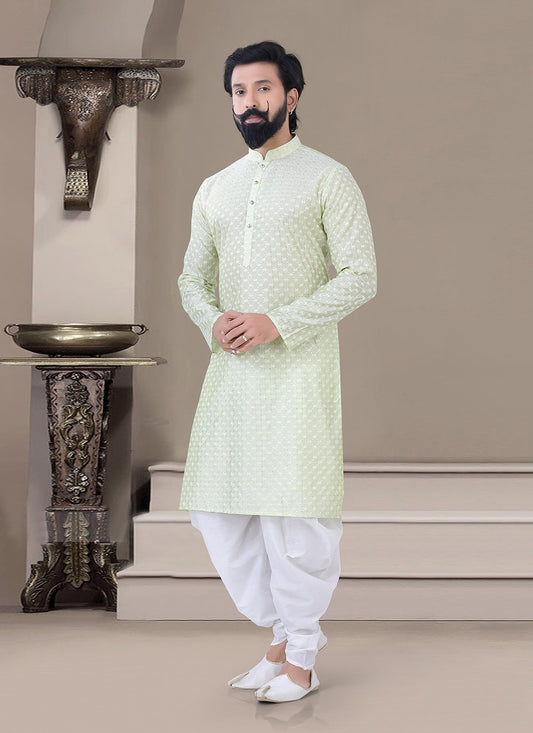 Fancy Work Silk Green Dhoti Kurta - M3456