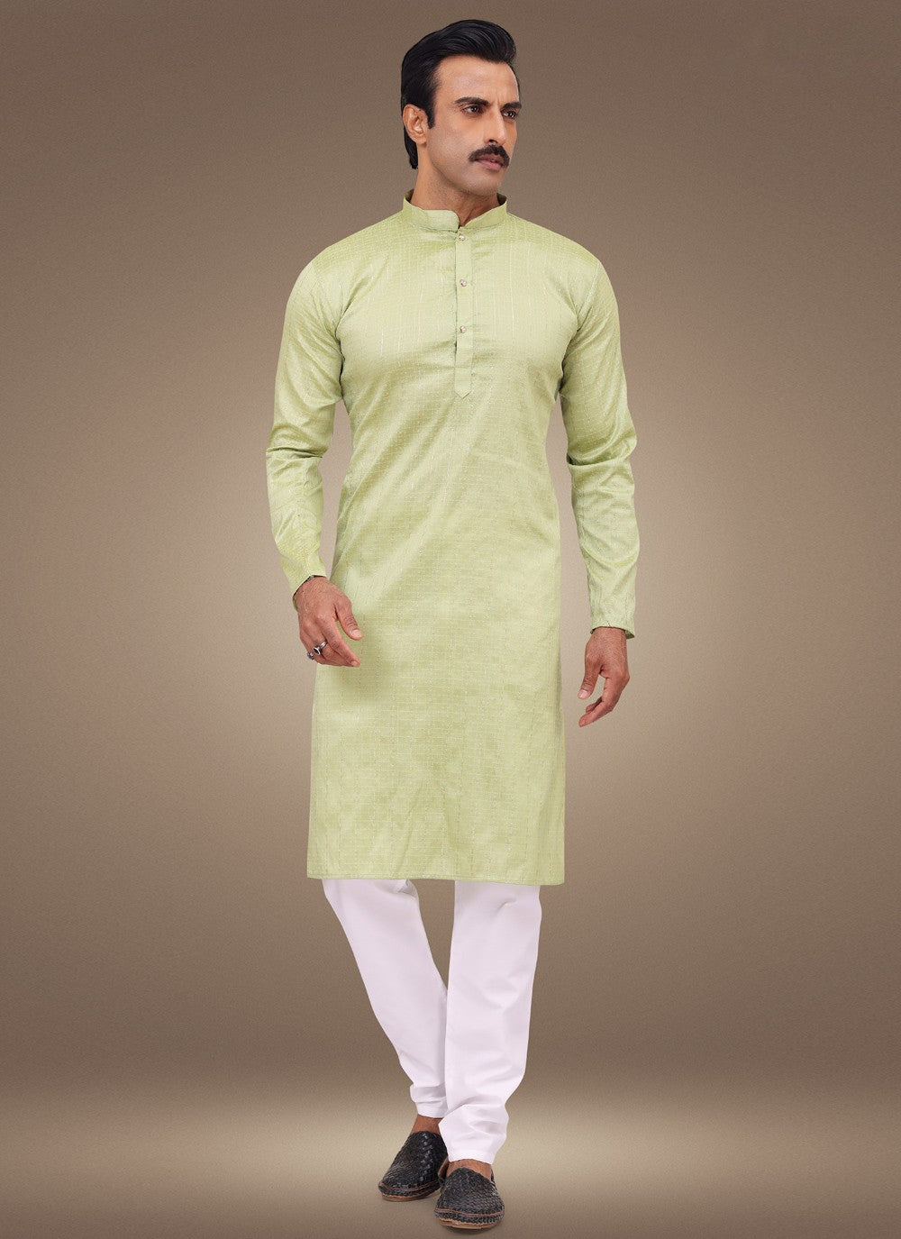 Fancy Work Silk Green Kurta Pyjama - M4620