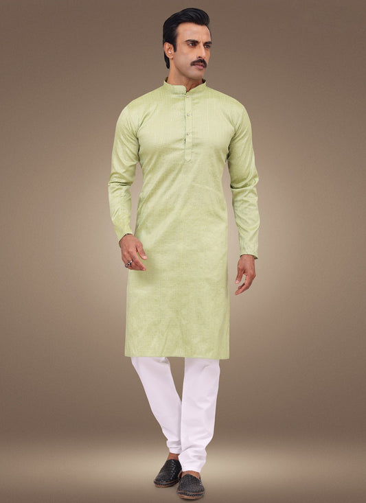 Fancy Work Silk Green Kurta Pyjama - M4620