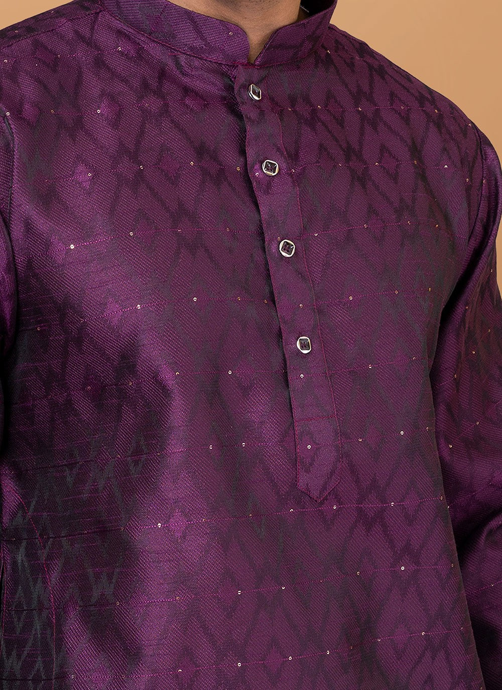 Fancy Work Silk Purple Kurta Pyjama - M6372