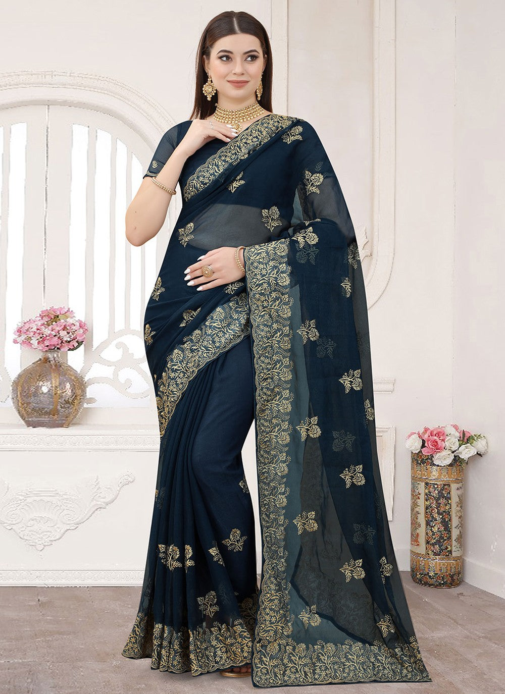 Classic Embroidered Silk Saree - S2059