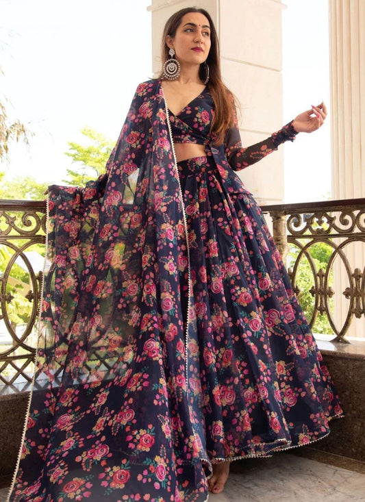 Floral Printed Organza, Silk A - Line Lehenga - L1595