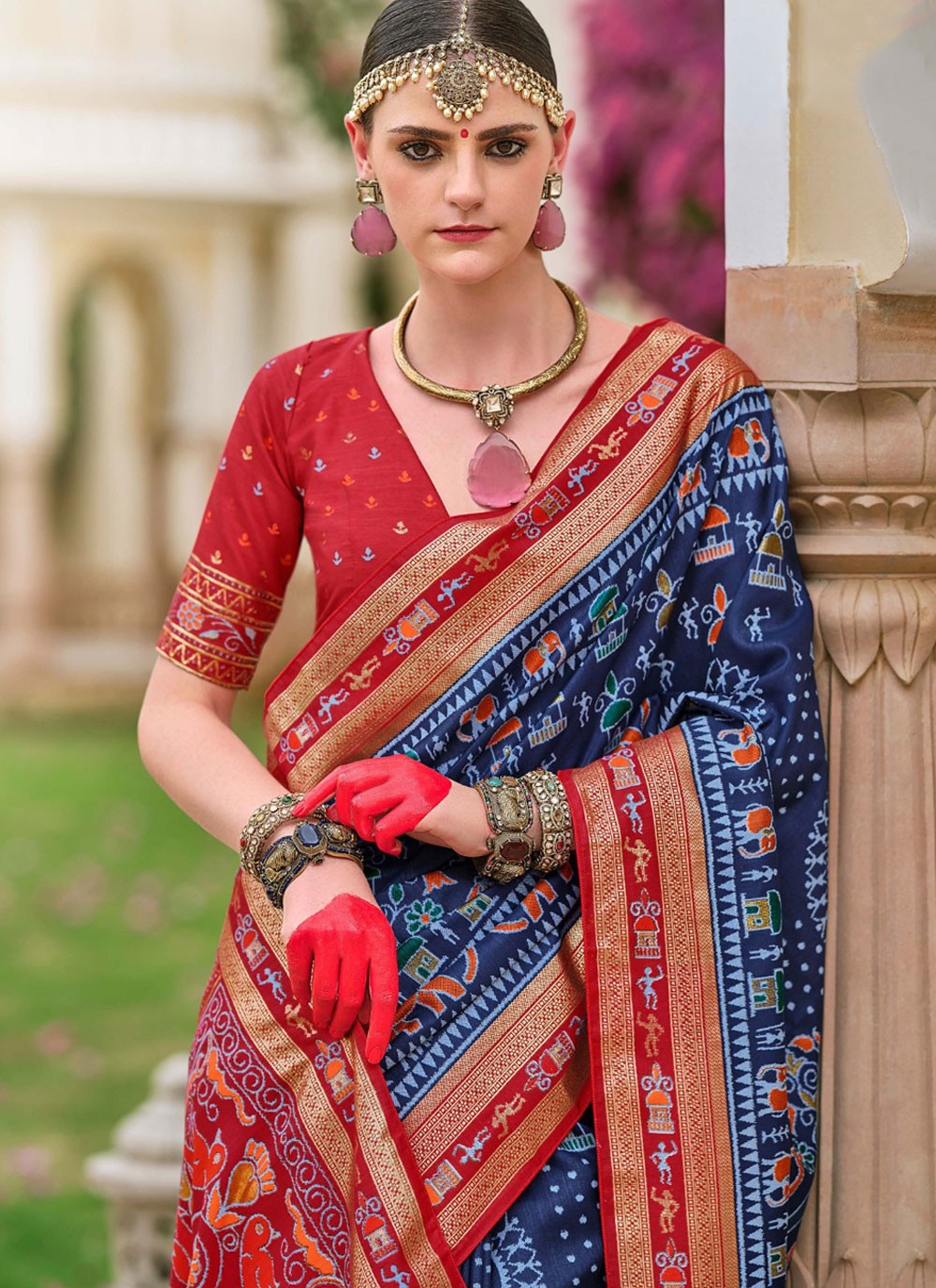 Classic Foliage Prints Silk Saree - S9633