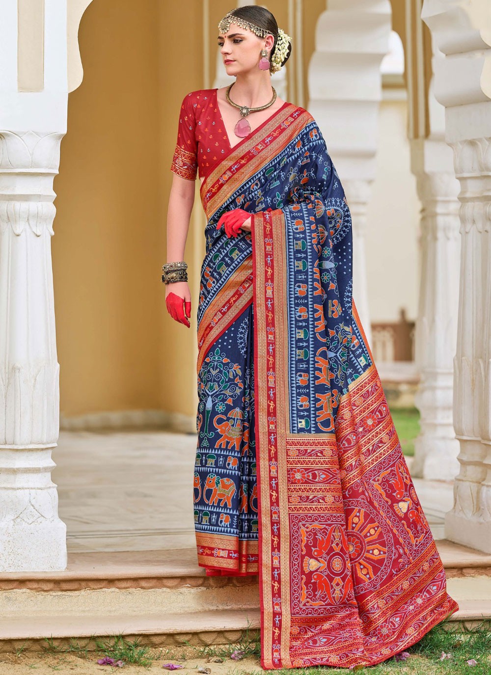 Classic Foliage Prints Silk Saree - S9633