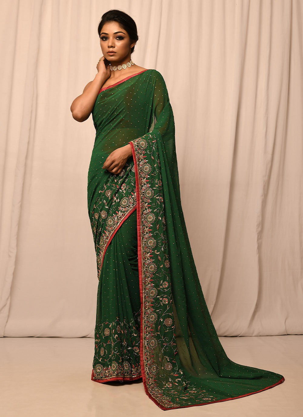 Traditional Embroidered Silk Saree - S1557