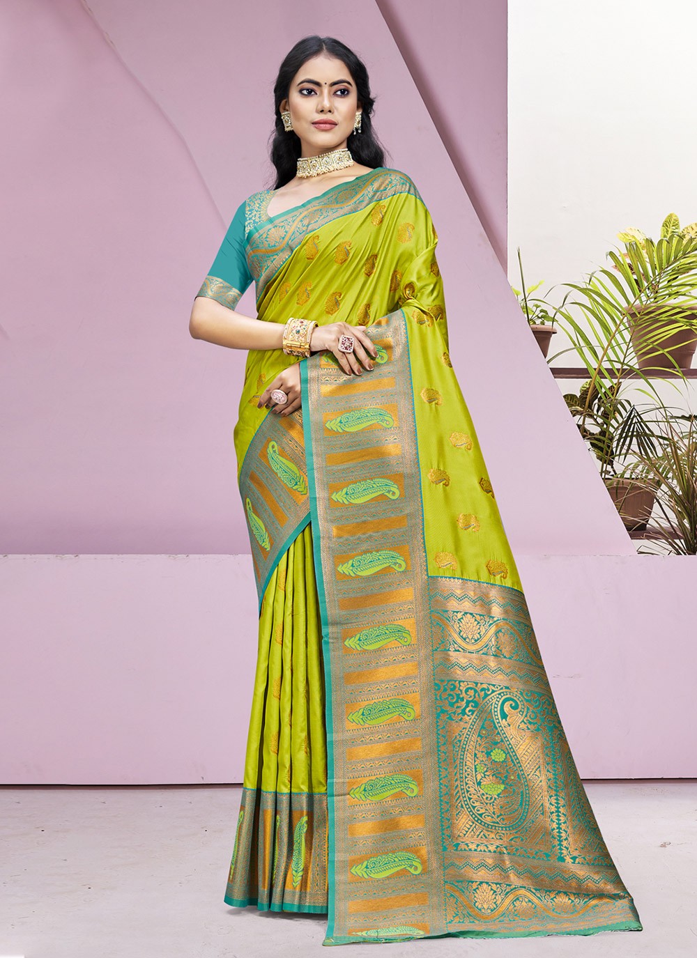 Classic Weaving Zari Silk Green Saree - S11226