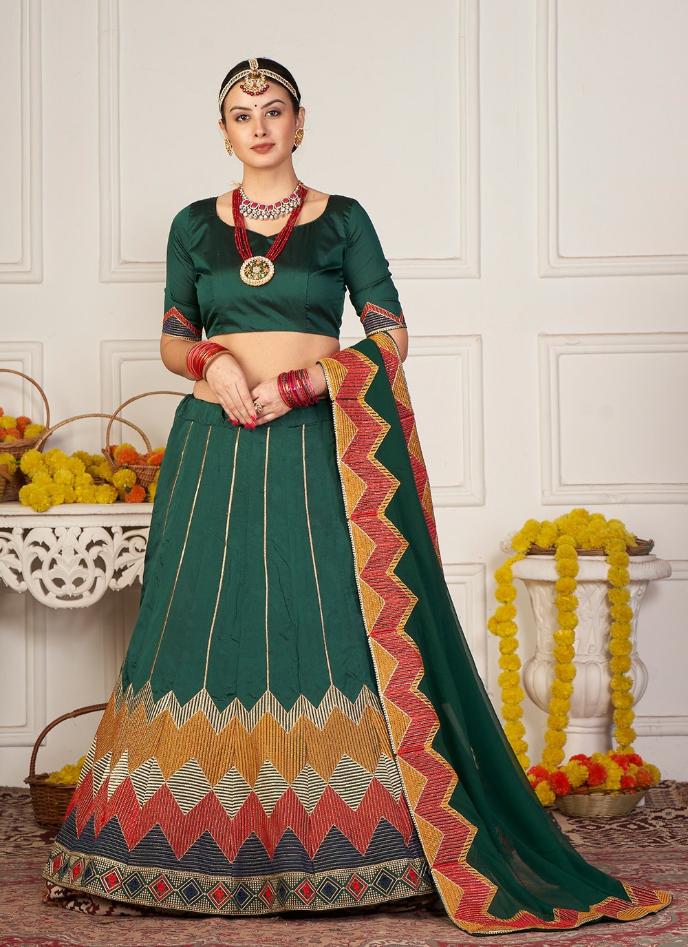 Embroidered Silk A - Line Lehenga - L1756