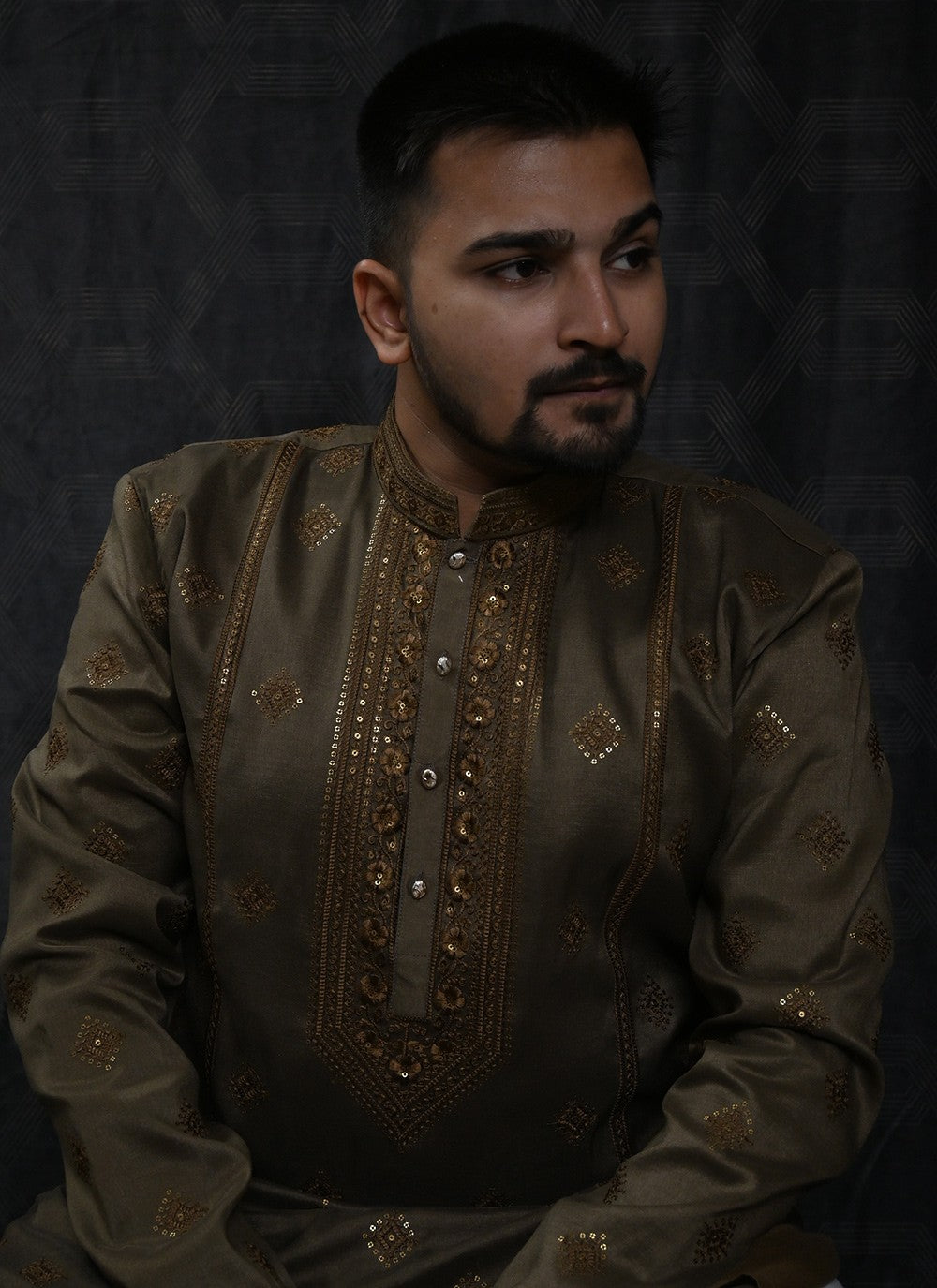 Embroidered Silk Green Kurta Pyjama - M6195