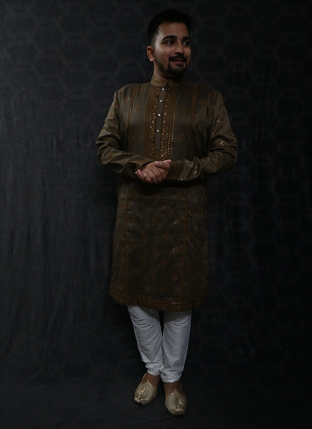 Embroidered Silk Green Kurta Pyjama - M6195