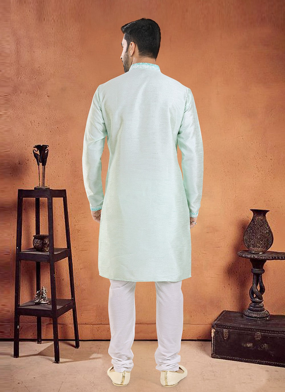 Diamond Silk Green Kurta Pyjama - M8101