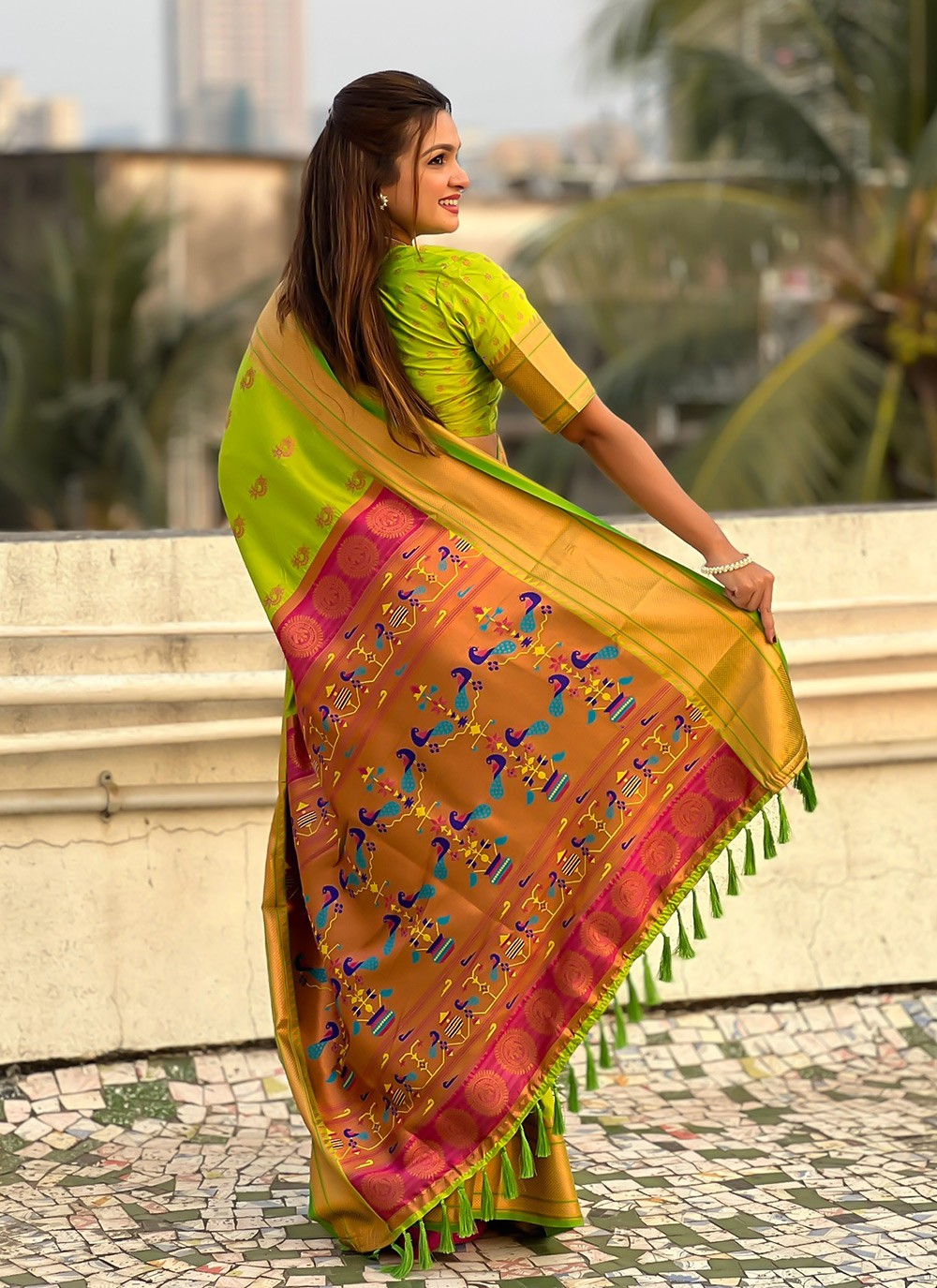 Classic Meenakari Silk Green Saree - S11089