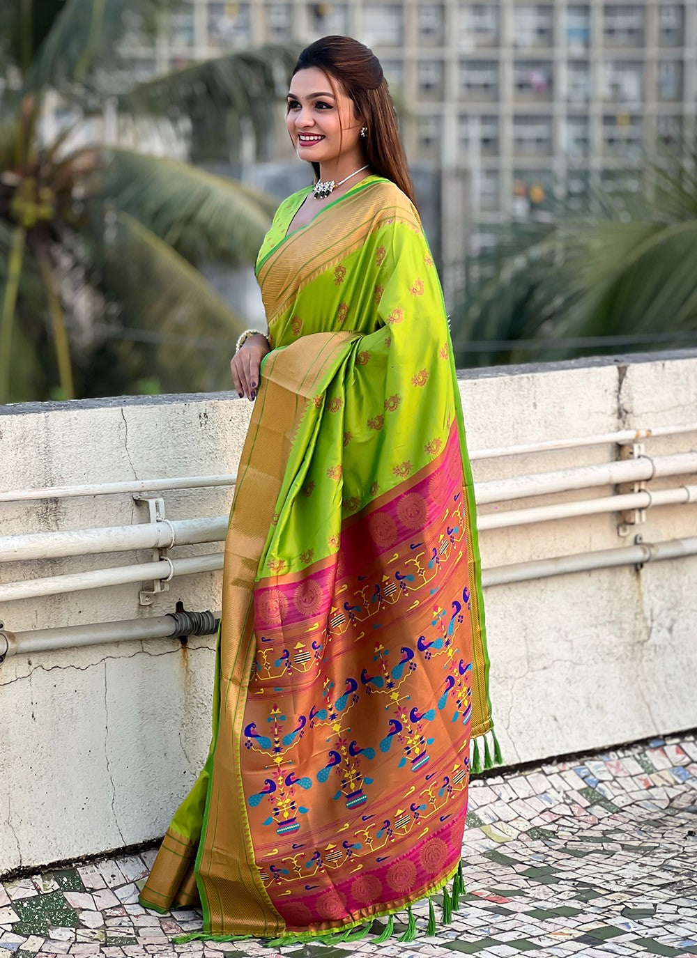 Classic Meenakari Silk Green Saree - S11089