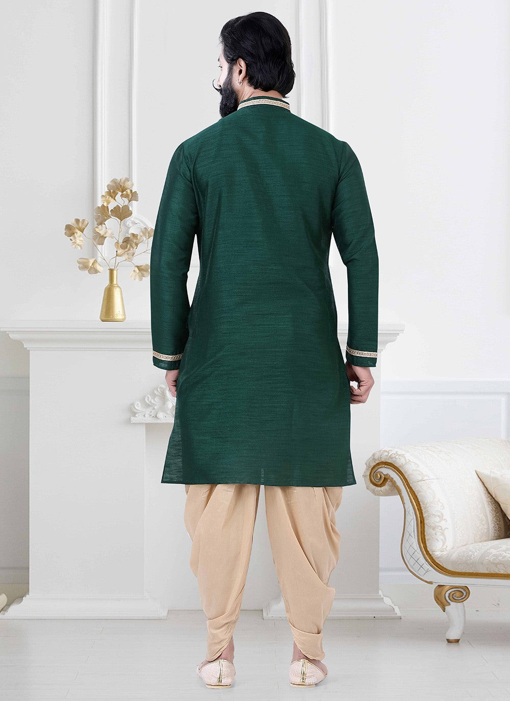 Plain Silk Green Dhoti Kurta - M4181