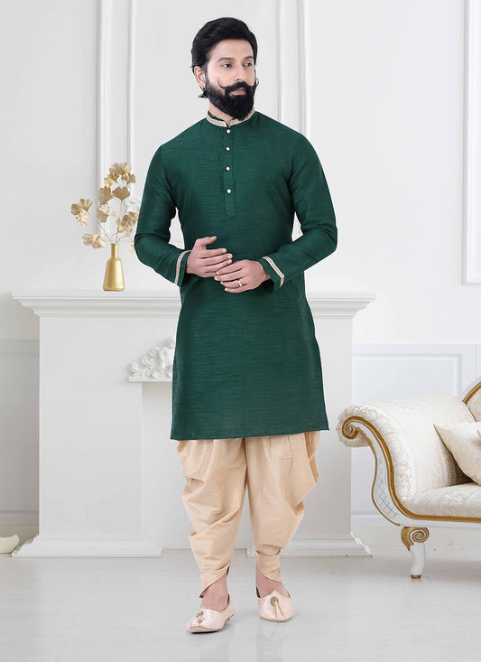 Plain Silk Green Dhoti Kurta - M4181