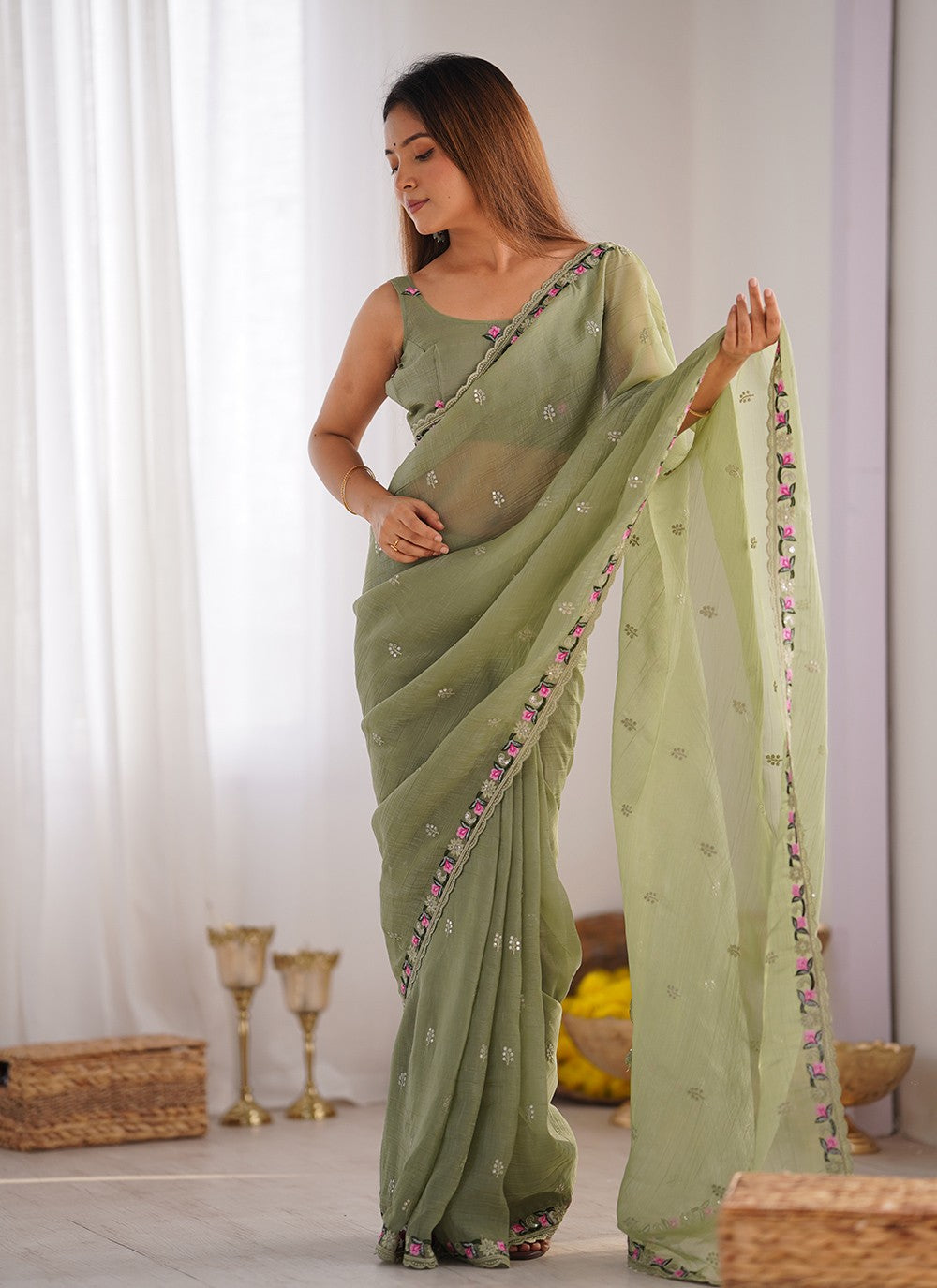 Classic Embroidered Silk Saree - S10193