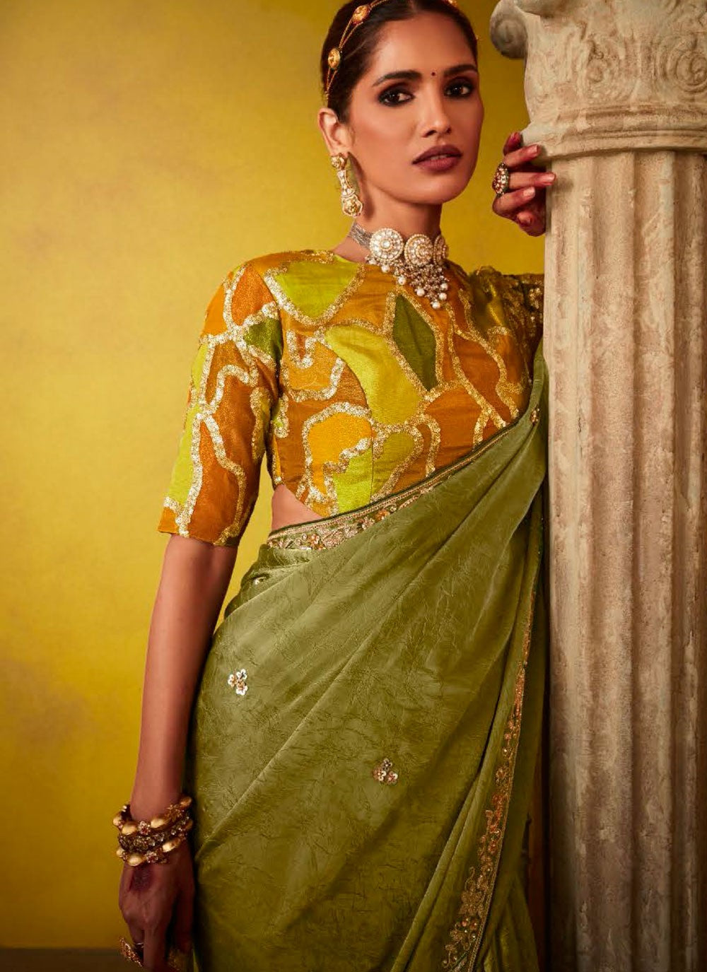 Cut Work, Embroidered, Stones, Zari Silk Saree - S12188