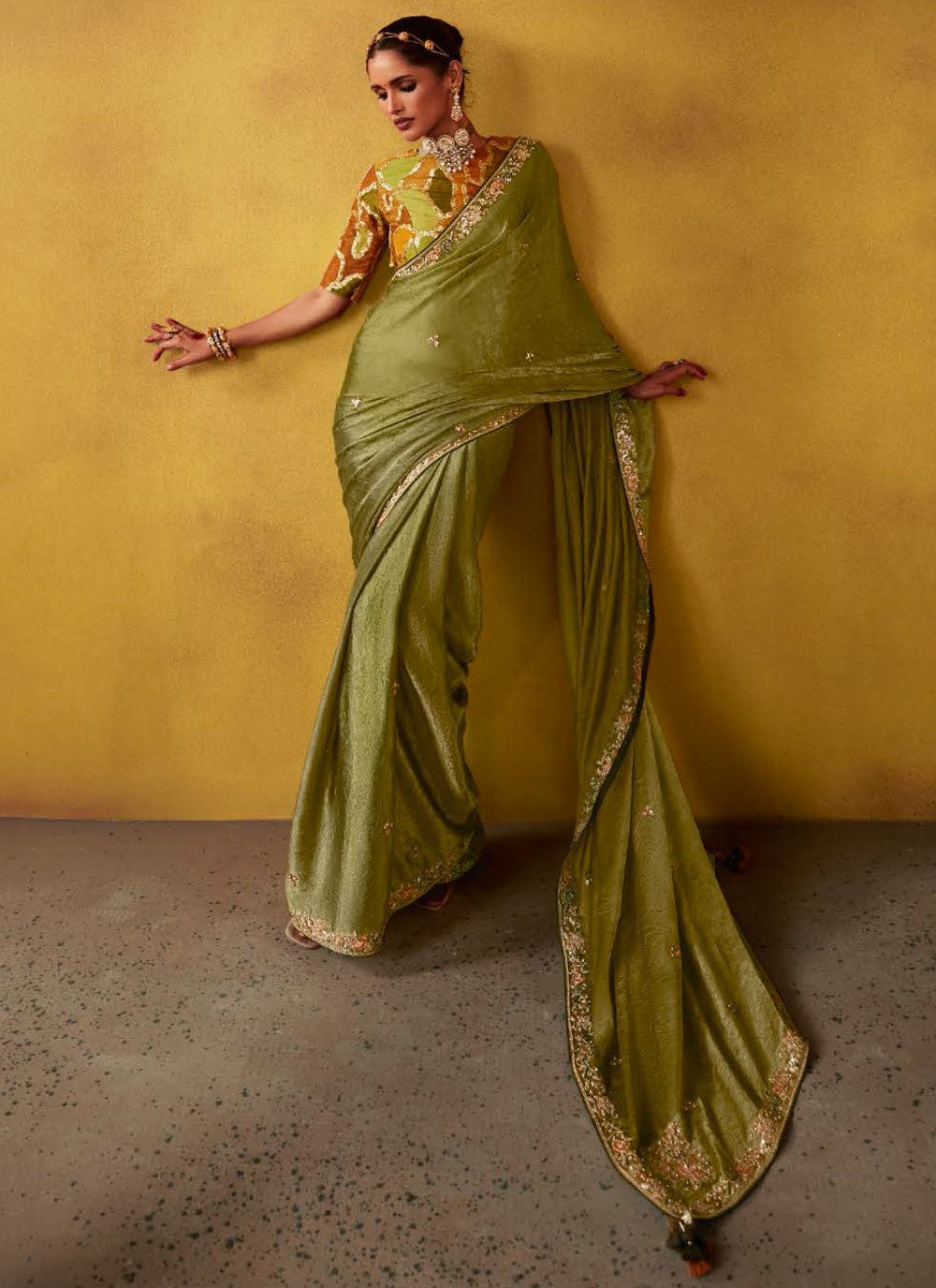 Cut Work, Embroidered, Stones, Zari Silk Saree - S12188