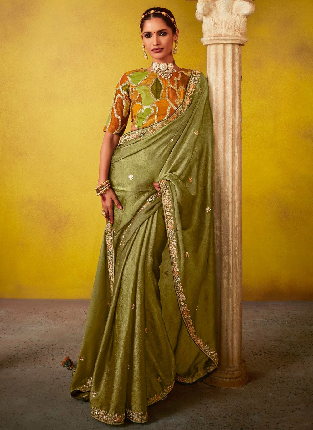 Cut Work, Embroidered, Stones, Zari Silk Saree - S12188