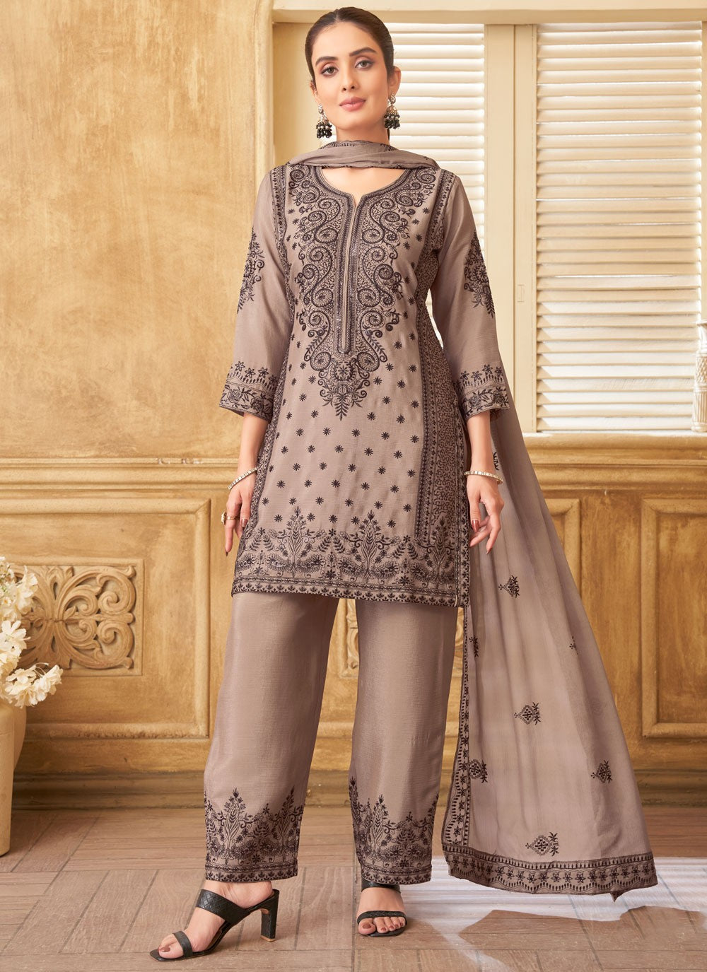 Embroidered Silk Salwar Suit - T4274