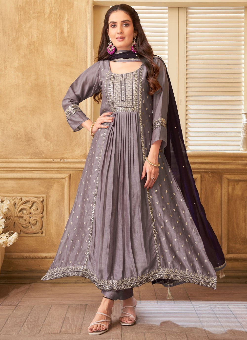 Embroidered Silk Salwar Suit - T4276