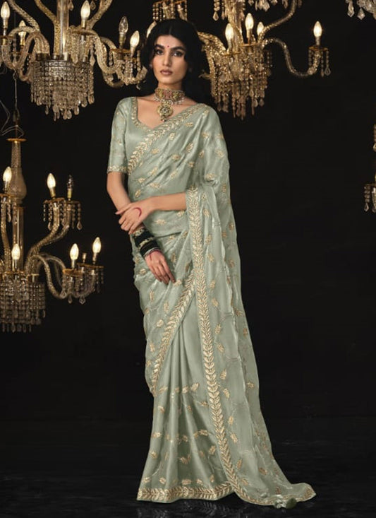 Classic Border Work Silk, Tissue Saree - S6590