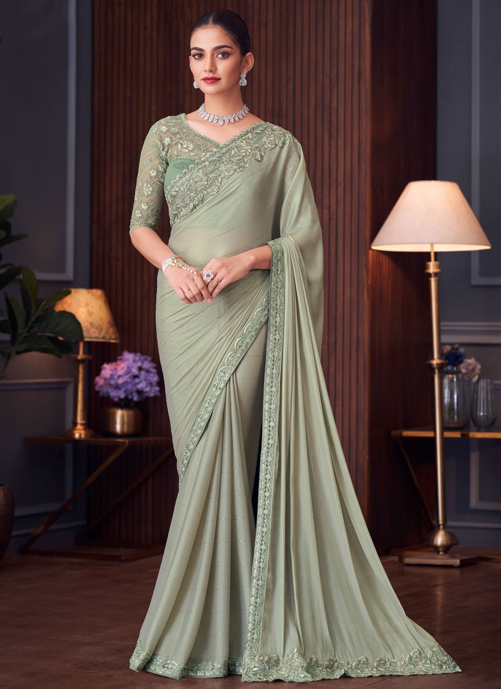 Classic Embroidered Satin Silk Saree - S8745