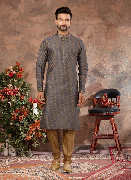 Digital Print Silk Grey Kurta Pyjama - M3024