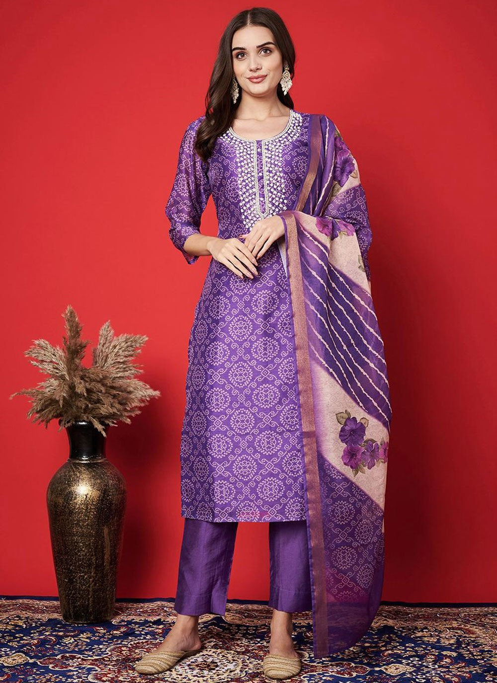 Hand Embroidery Silk Pant Style Suit - T4815