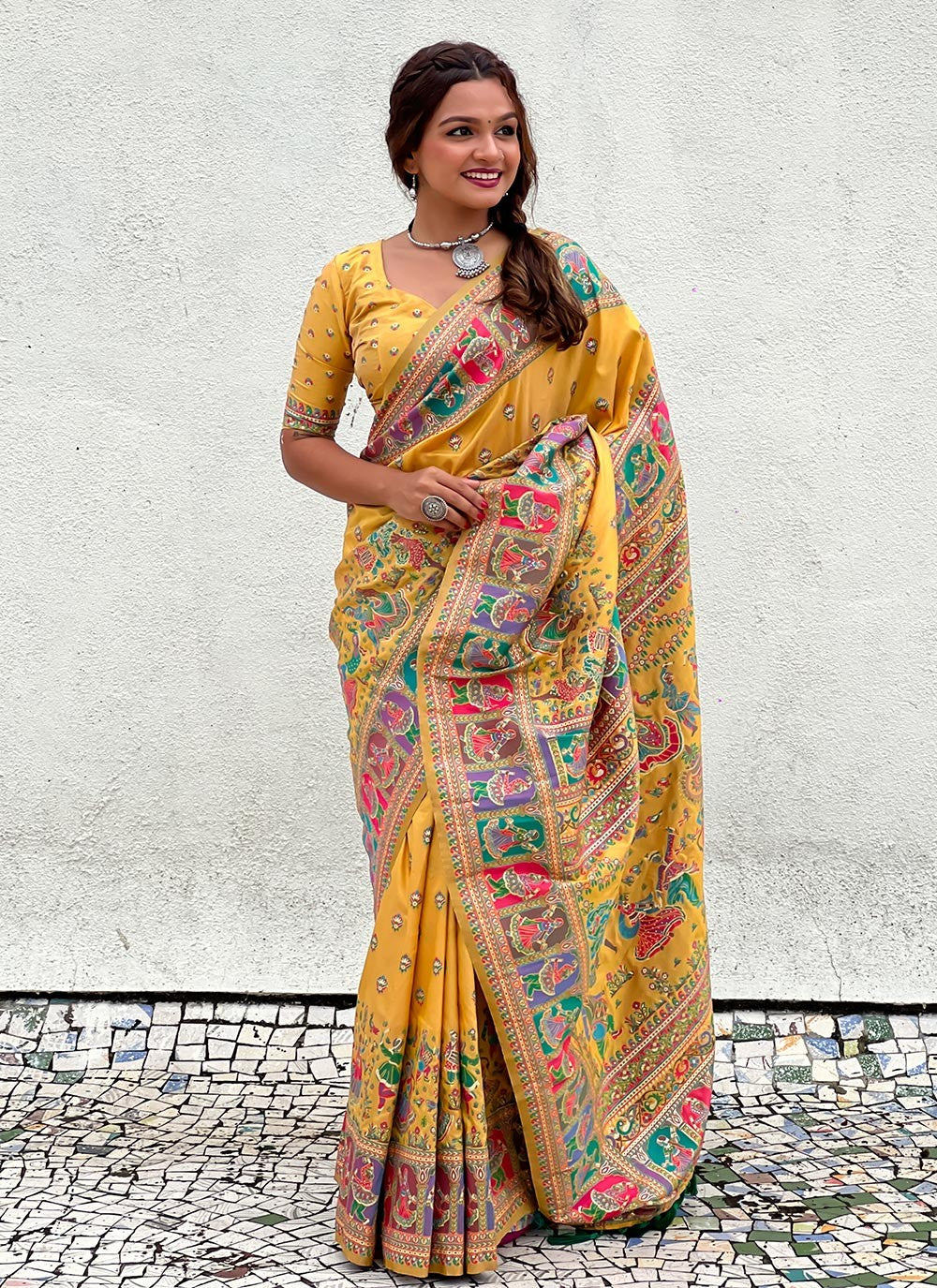 Contemporary Kashmiri Pashmina, Silk Saree - S8739