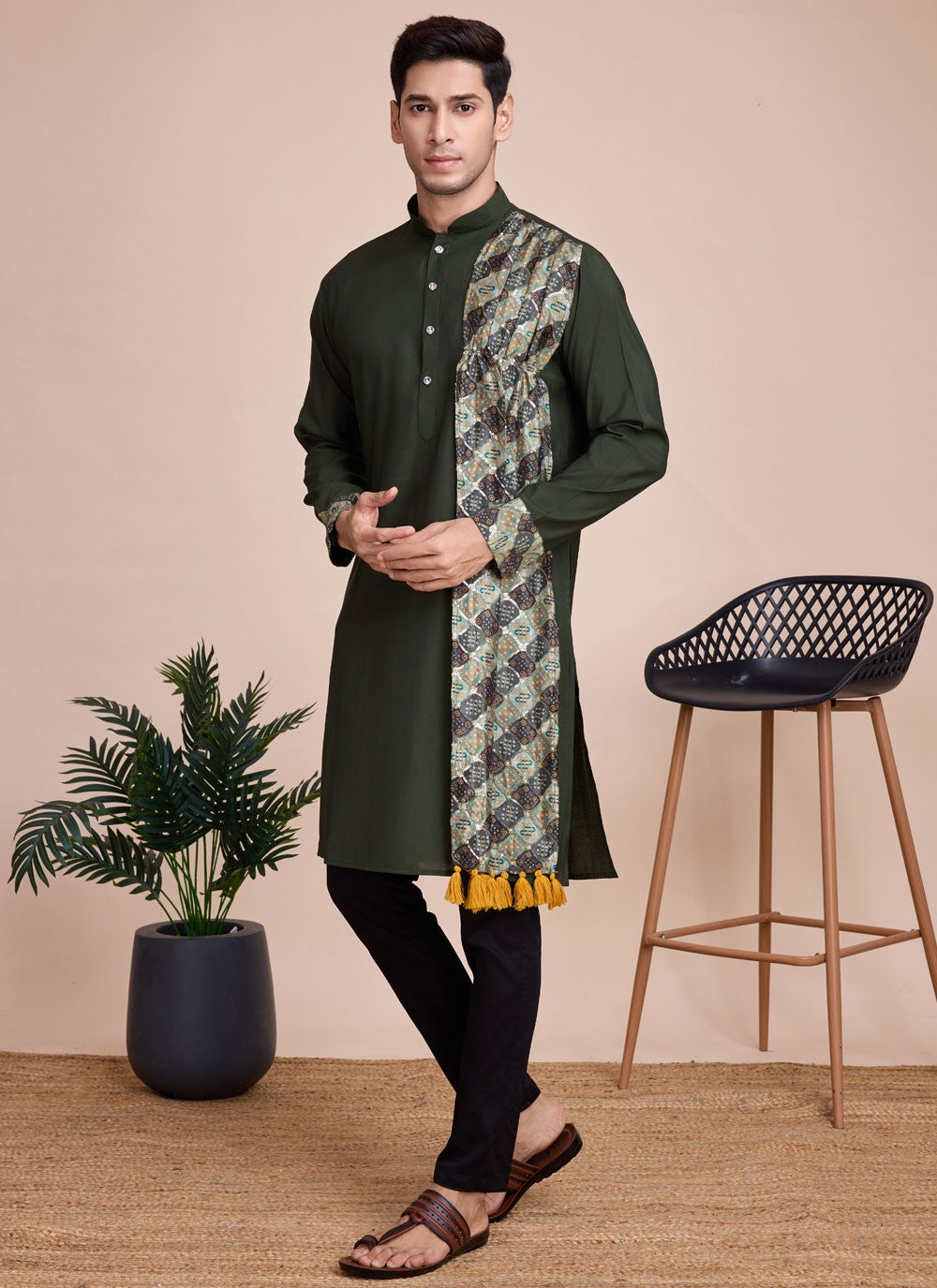 Plain Silk Green Kurta - M8244