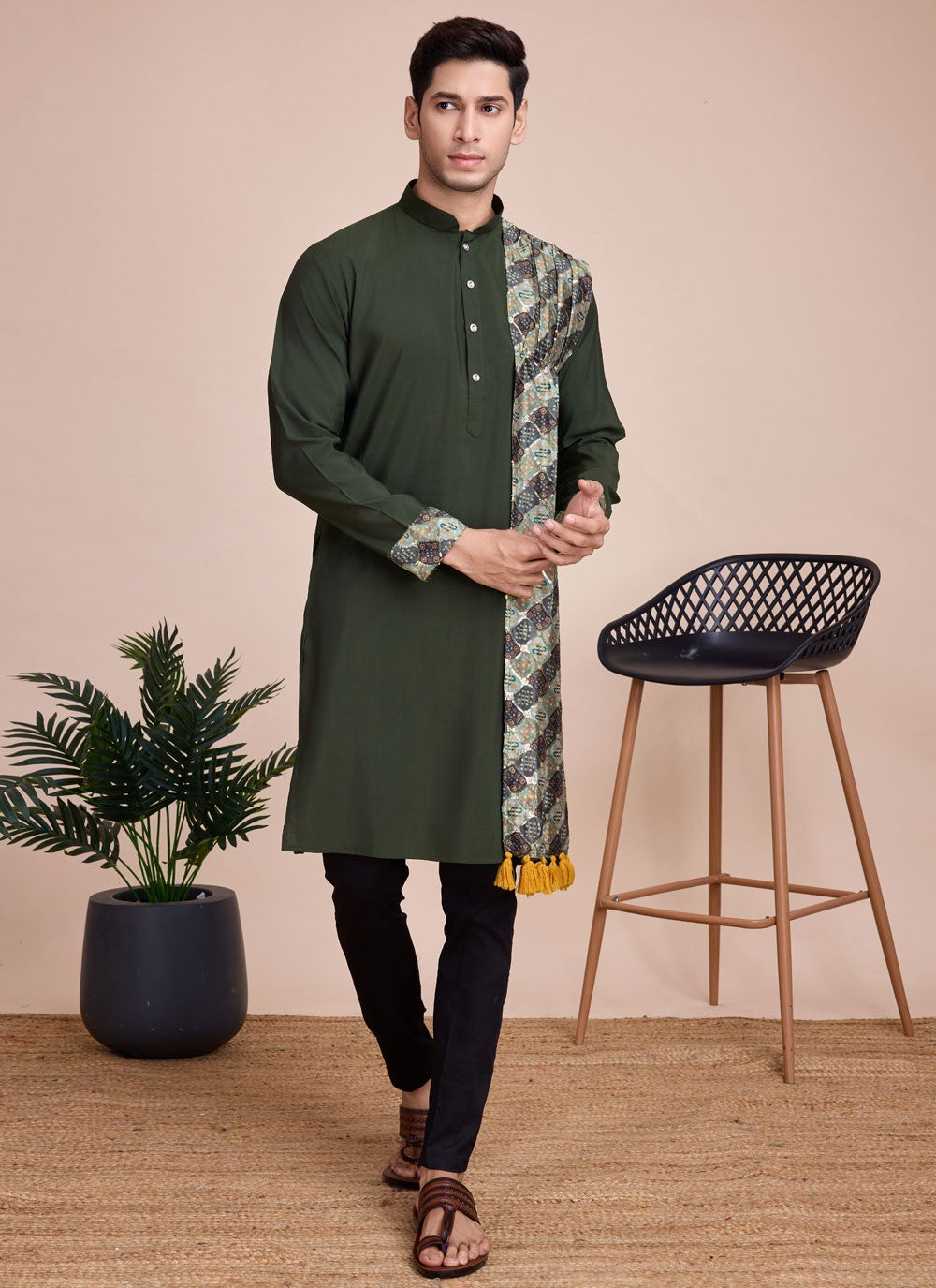 Plain Silk Green Kurta - M8244