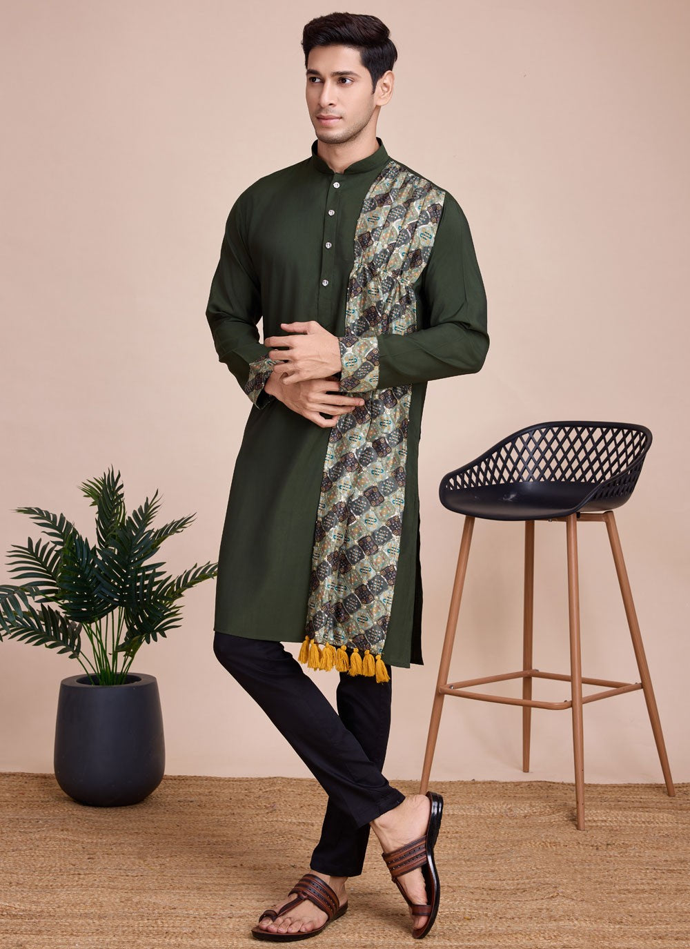 Plain Silk Green Kurta - M8244